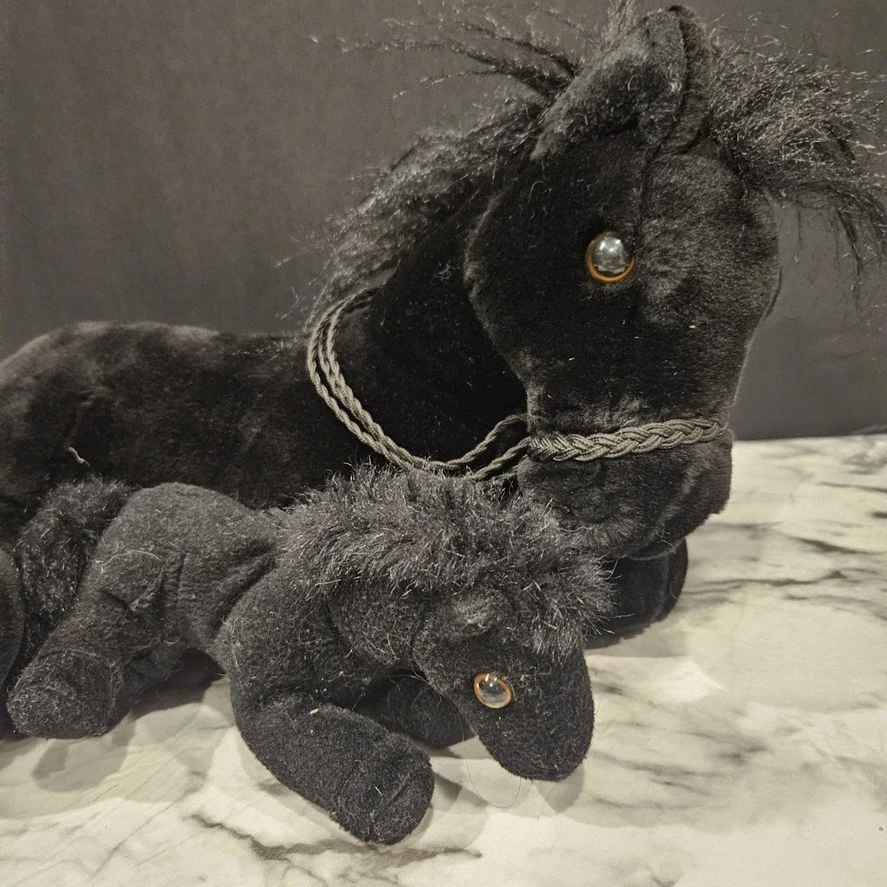 Black Horse Plush w/‎ Baby Foal Hook & Loop Set 14